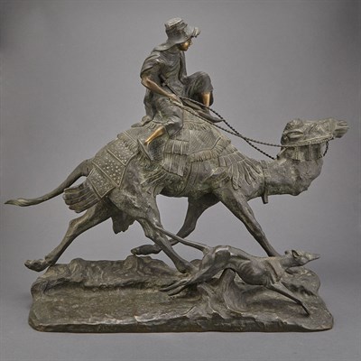 Lot 243 - Unsigned Bronze Group of a Huntsman Riding a...