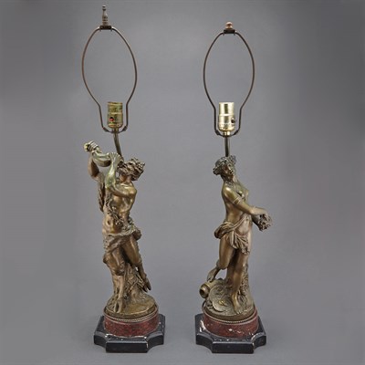 Lot 459 - Pair of Bronze Figural Lamps After Clodion,...
