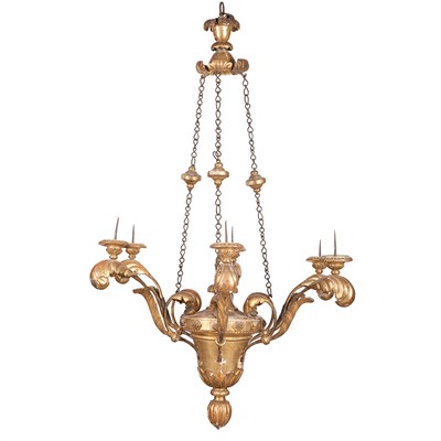 Lot 341 - Continental Giltwood Six-Light Chandelier 19th...
