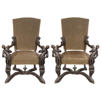 Lot 631 - Pair of Italian Baroque Style Dark Stained...