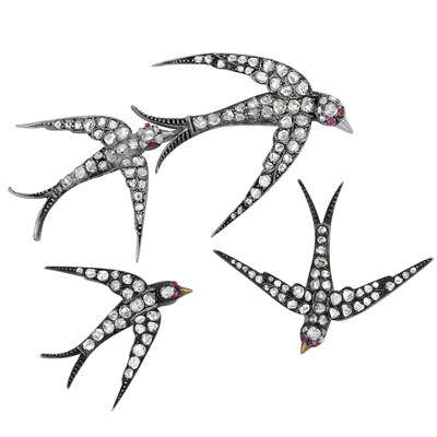 Lot 383 - Group of Antique Diamond Swallow Brooches