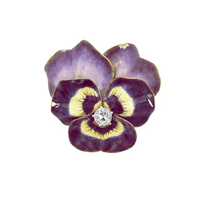 Lot 395 - Antique Gold, Enamel and Diamond Pansy Pendant-Brooch, Tiffany & Co.