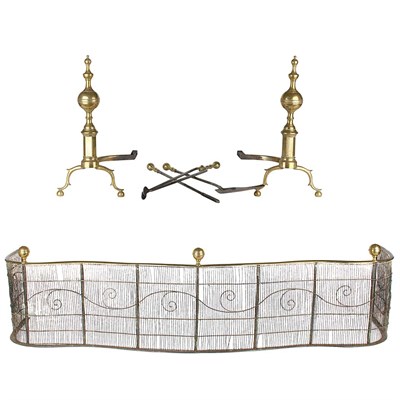 Lot 154 - Pair of Brass Andirons Height 23 inches;...