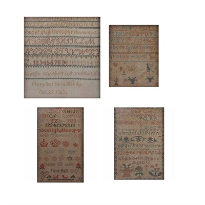Lot 191 - Four Cross Stitch Samplers English and...