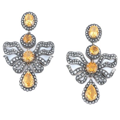 Lot 183 - Pair of Blackened Silver, Gold, Citrine and Diamond Earclips, Fred Leighton