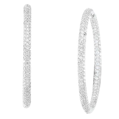 Lot 115 - Pair of White Gold and Diamond Hoop Earrings