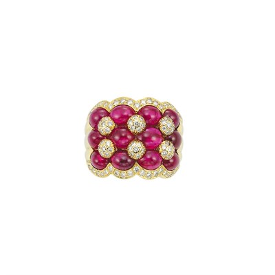 Lot 110 - Gold, Cabochon Ruby and Diamond Ring