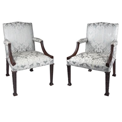Lot 527 - Pair of George III Mahogany Library Chairs...