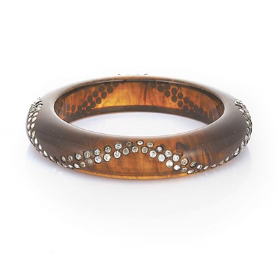 Lot 38 - Translucent Brown Celluloid and Rhinestone Bangle Bracelet