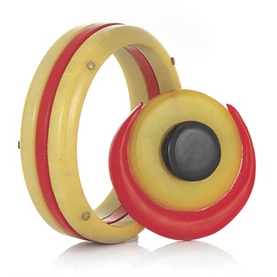 Lot 95 - Sandwiched Bakelite and Celluloid Riveted Bangle Bracelet and Brooch