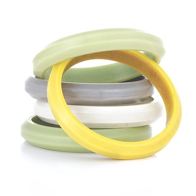 Lot 14 - Five Beveled Celluloid Bangle Bracelets