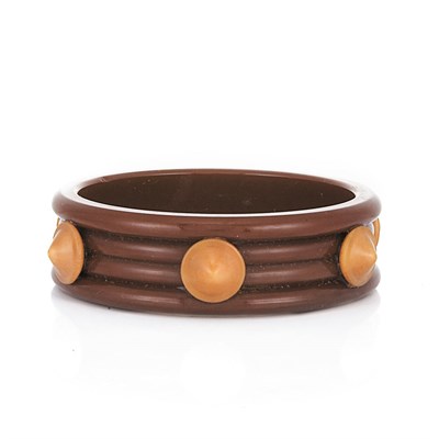 Lot 89 - Dark Brown and Tan Bakelite Ribbed Bangle Bracelet