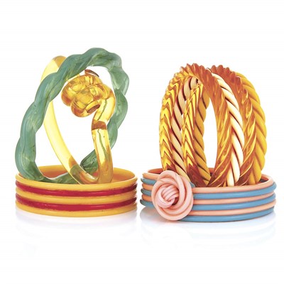 Lot 9 - Eight Celluloid Bangle Bracelets