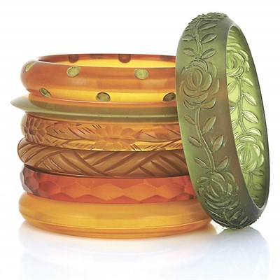 Lot 7 - Two Bakelite and Five Celluloid Bangle Bracelets