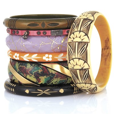Lot 21 - Seven Celluloid Bangle Bracelets