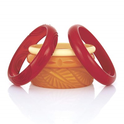 Lot 35 - Two Bakelite and Three Celluloid Bangle Bracelets