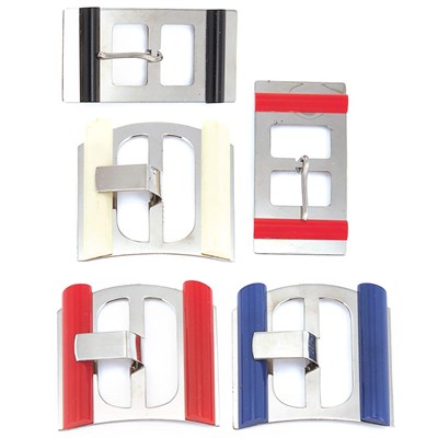 Lot 59 - Five Chrome and Celluloid Belt Buckles