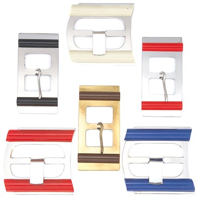 Lot 50 - Six Chrome, Bakelite and Celluloid Belt Buckles