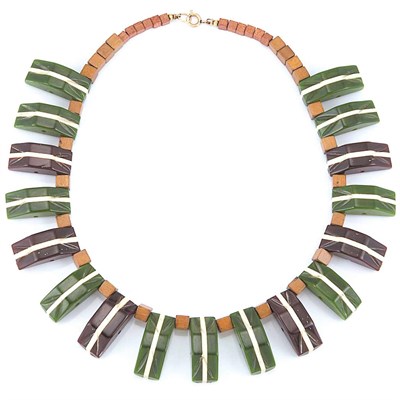 Lot 90 - Bakelite and Wood Fringe Necklace