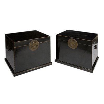 Lot 128 - Two Chinese Black Lacquered Trunks Height 20...