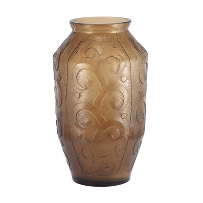 Lot 152 - Daum Acid Etched Amber Glass Vase Inscribed...