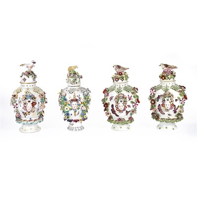 Lot 367 - Pair of Derby Porcelain Potpourri Frill Vases...