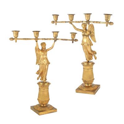 Lot 551 - Pair of Empire Gilt-Bronze Four-Light...