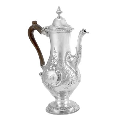 Lot 347 - George III Silver Coffee Pot Marks rubbed,...