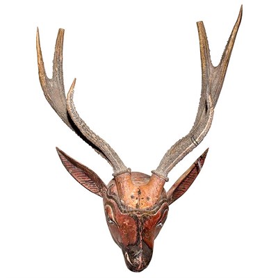 Lot 428 - Indonesian Painted Wood Deer Head Height 32...