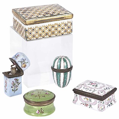 Lot 403 - Group of Five English Enamel Boxes Late 18th...