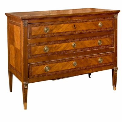 Lot 447 - Italian Neoclassical Walnut Parquetry Commode...