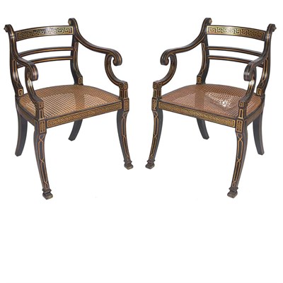 Lot 589 - Pair of Regency Painted and Parcel Gilt...