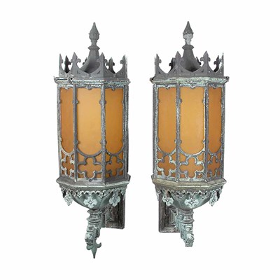 Lot 286 - Pair of Gothic Style Bronze and Glass Outdoor...