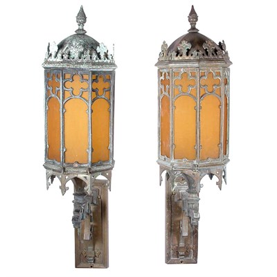 Lot 287 - Pair of Gothic Style Bronze and Glass Outdoor...