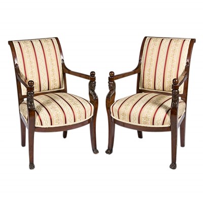 Lot 343 - Pair of Empire Style Mahogany Fauteuils