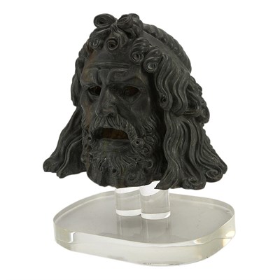 Lot 157 - Greek Classical Style Patinated-Metal Mask of...