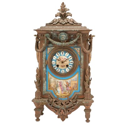 Lot 266 - Sevres Style Porcelain and Metal Mantel Clock...