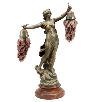 Lot 1321 - French Art Nouveau Bronze Patinated Spelter...