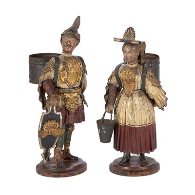 Lot 578 - Pair of Continental Tole Painted Figures 19th...