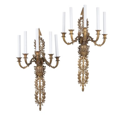 Lot 461 - Pair of Empire Style Gilt-Bronze Five-Light...