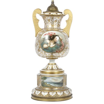 Lot 128 - Bohemian Gilt Decorated Overlay Glass Vase...