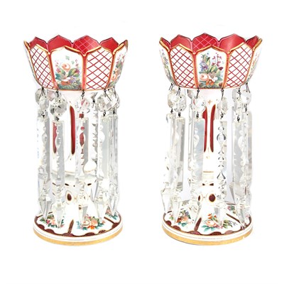 Lot 132 - Pair of Bohemian Overlay Glass Lustres Each of...