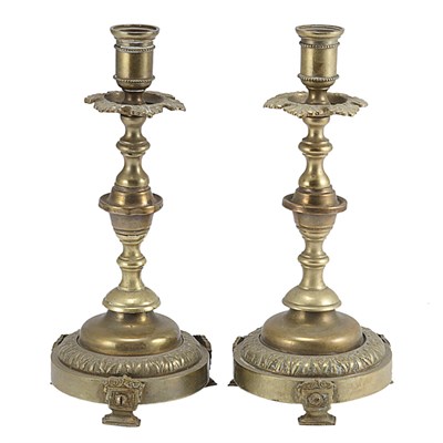 Lot 163 - Pair of Neoclassical Style Brass Candlesticks...