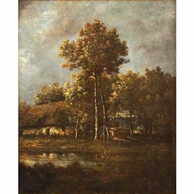 Lot 22 - Leon Richet French, 1847-1907 Farm at the Edge...