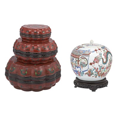 Lot 419 - Group of Three Chinese Red Painted Boxes;...