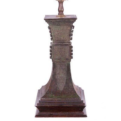 Lot 1246 - Chinese Bronze Gu Mounted as a lamp. Height 8...