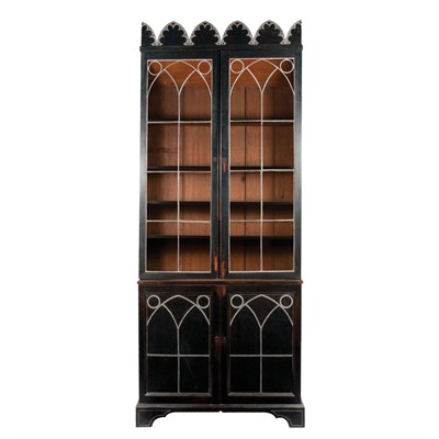 Lot 417 - Gothic Revival Style Black Painted Cabinet...
