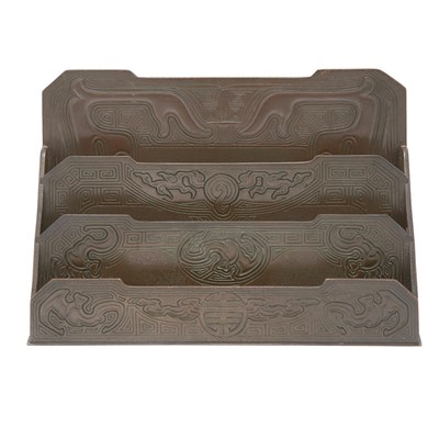 Lot 484 - Tiffany Studios Bronze Three-Tier Paper Rack...