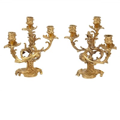 Lot 422 - Pair of Louis XV Style Gilt-Bronze Three-Light...