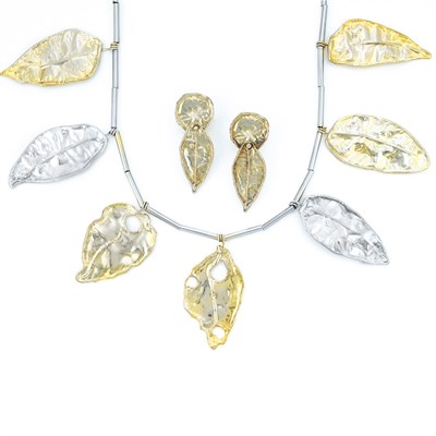 Lot 118 - Sterling Silver and Silver Gilt Leaf Necklace and Pair of Earclips, Cooper